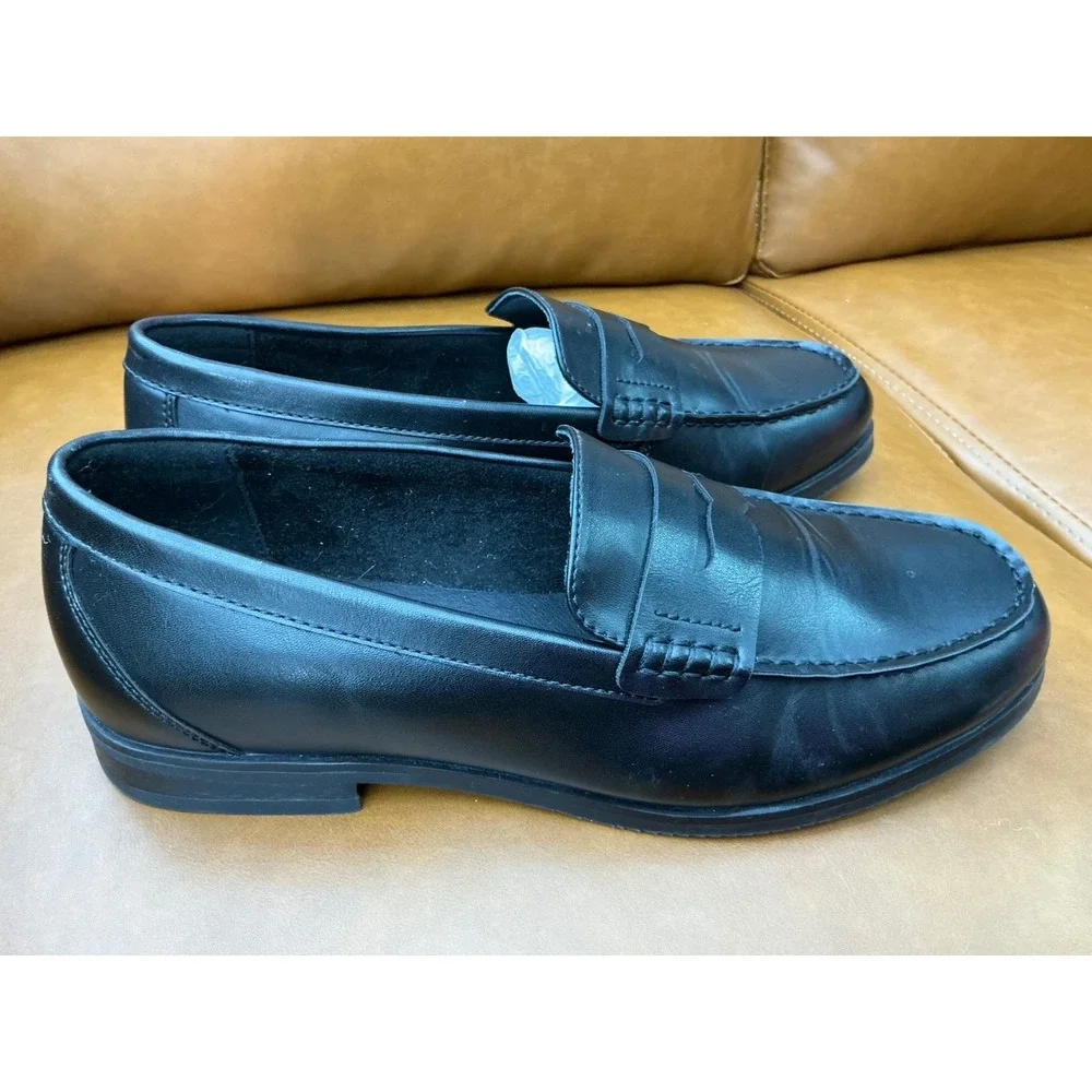 Stafford Flint Penny Loafer Mens Size 11 Black‎ Leather Memory Foam